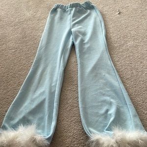 Adorable fuzzy accent blue stretchy fabric pants
